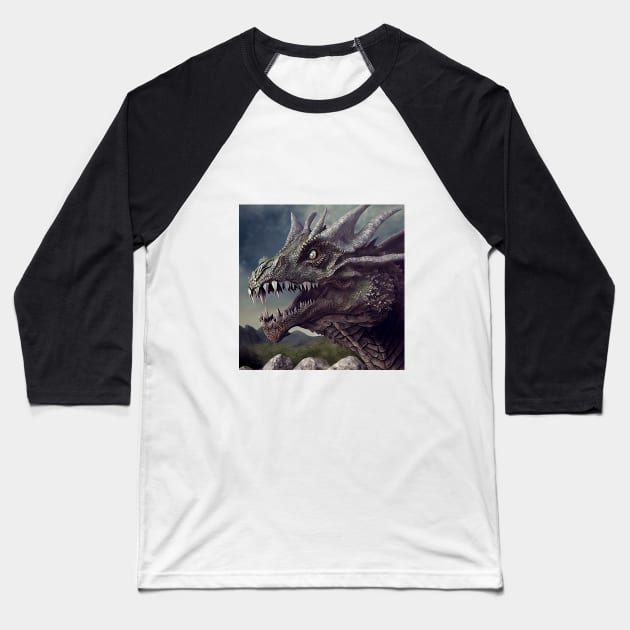 Black Fierce Dragon Baseball T-Shirt by tfortwo